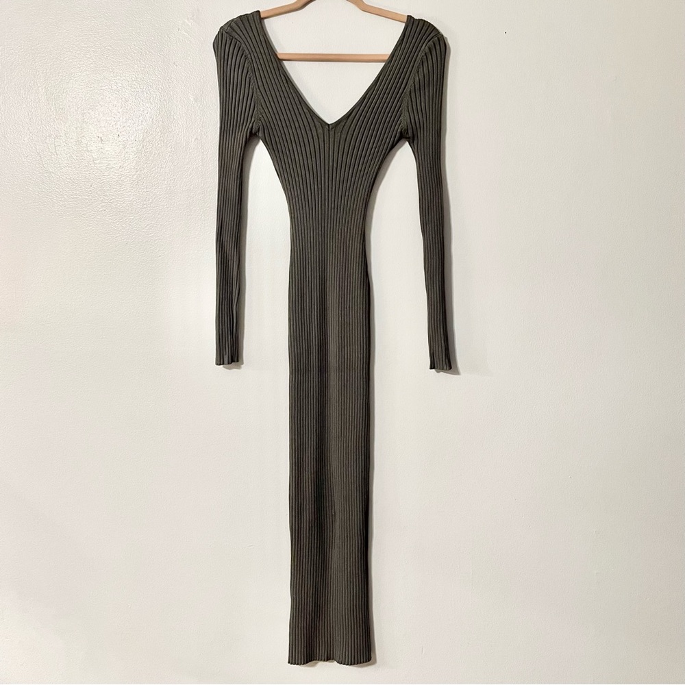 Hera Gray Green Long-Sleeve Ribbed Maxi Dress Women’s Size Medium - Picture 2 of 11